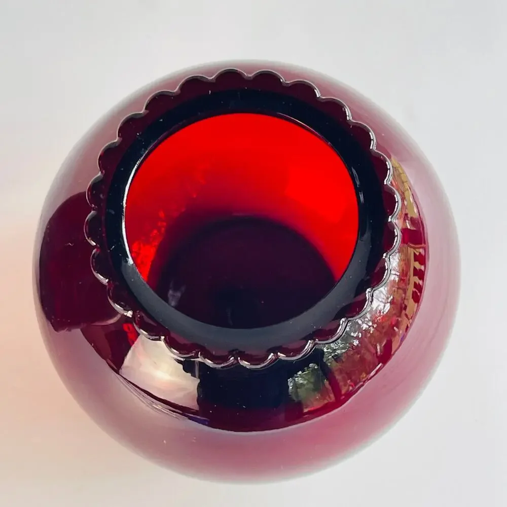Anchor Hocking Royal Ruby Scalloped Edge Vases 9” & 3 3/4”